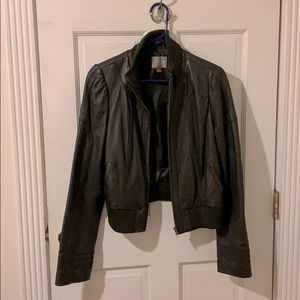Hinge Brown Leather Bomber Jacket L